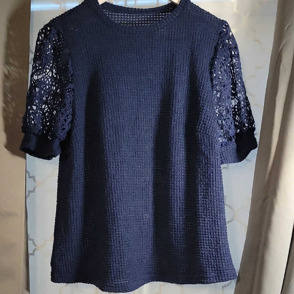 NWOT SHEIN Blue Boxy Ribbed Blouse - Picture 2 of 6